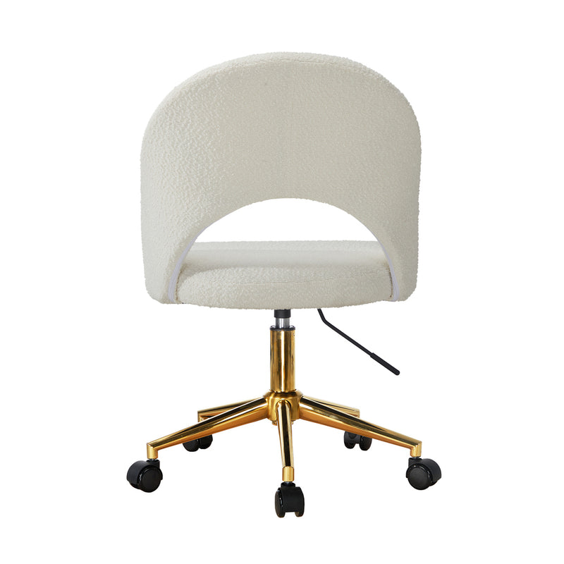 Oikiture Hollow Armless Home Office Chair Boucle White&Gold