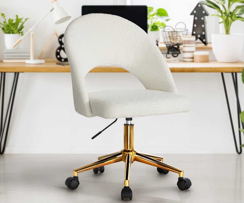 Oikiture Hollow Armless Home Office Chair Boucle White&Gold