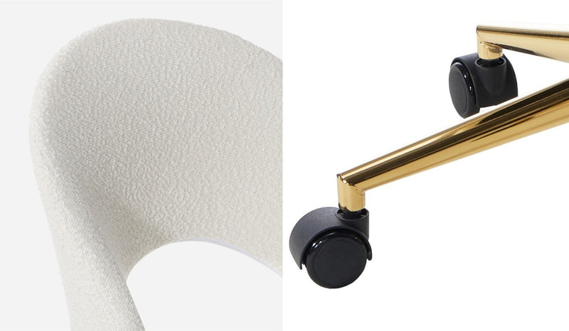 Oikiture Hollow Armless Home Office Chair Boucle White&Gold