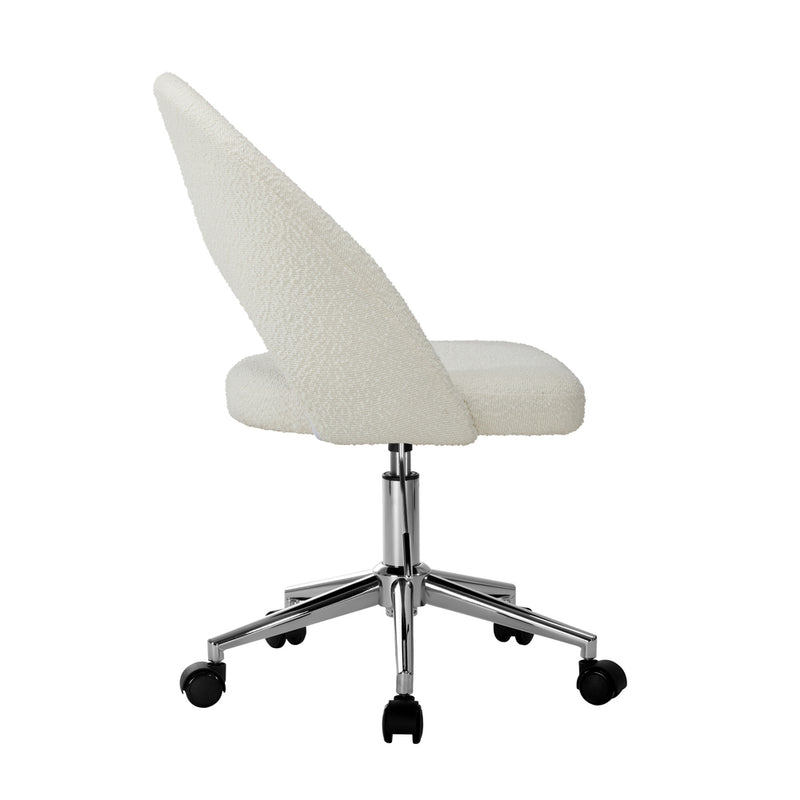 Oikiture Hollow Armless Home Office Chair Boucle White&Silver