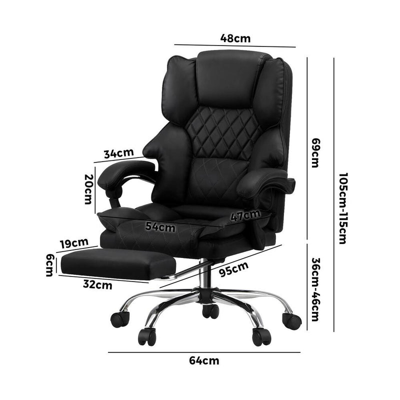 Oikiture Massage Office Chair PU Footrest Black