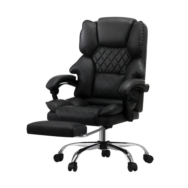 Oikiture Massage Office Chair PU Footrest Black
