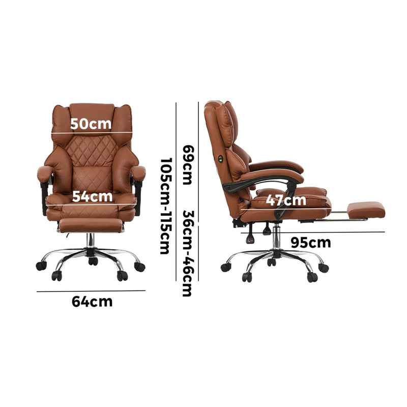 Oikiture Massage Office Chair Recliner PU Chocolate