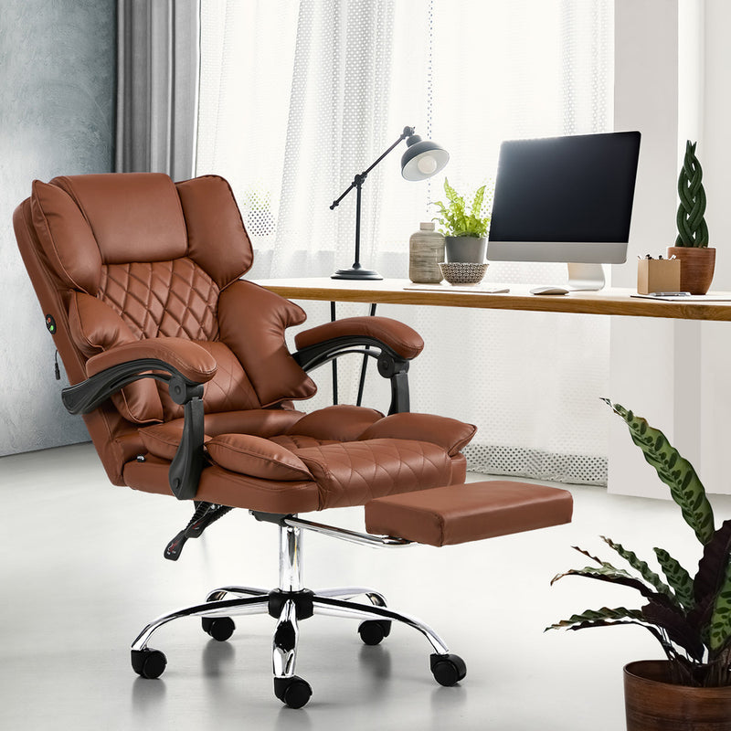 Oikiture Massage Office Chair Recliner PU Chocolate