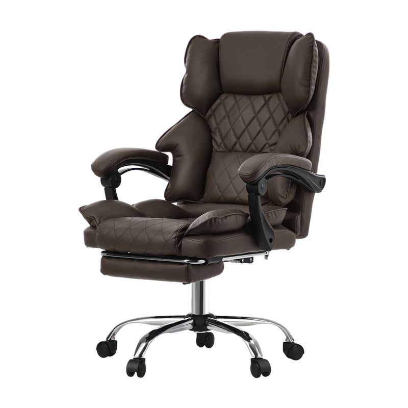 Oikiture Massage Office Gaming Chair PU Leather Adjustable Dark Brown