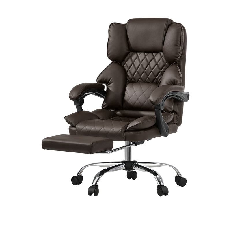 Oikiture Massage Office Gaming Chair PU Leather Adjustable Dark Brown