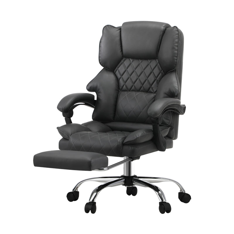 Oikiture Massage Office Chair PU Footrest Grey
