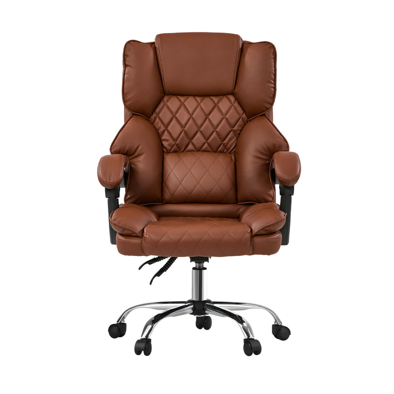 Oikiture Massage Office Chair Computer Racer PU Leather Chocolate