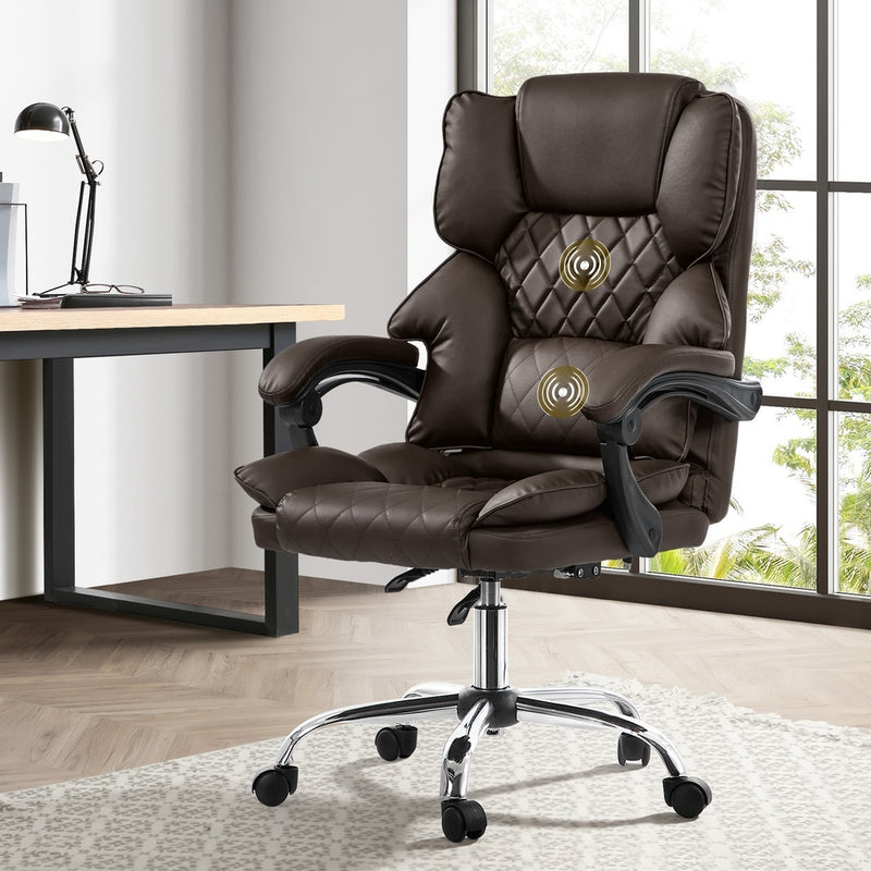 Oikiture Massage Office Chair Recliner Computer Chairs PU Dark Brown