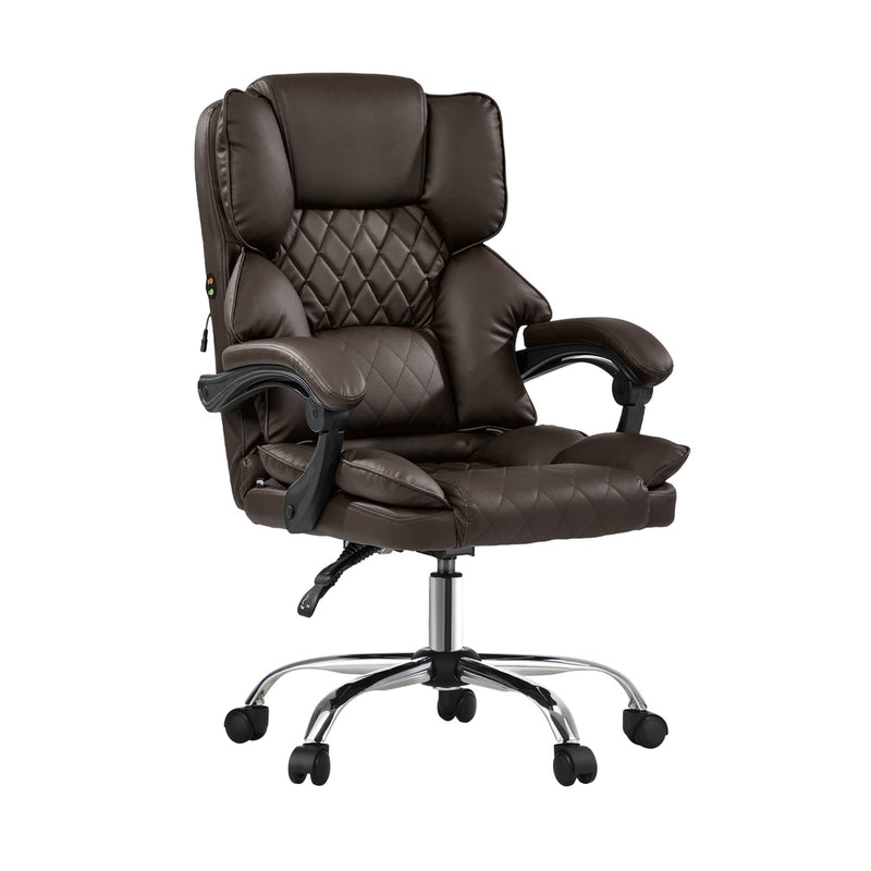 Oikiture Massage Office Chair Recliner Computer Chairs PU Dark Brown