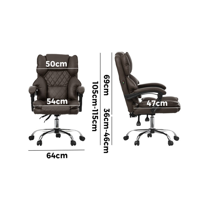 Oikiture Massage Office Chair Recliner Computer Chairs PU Dark Brown