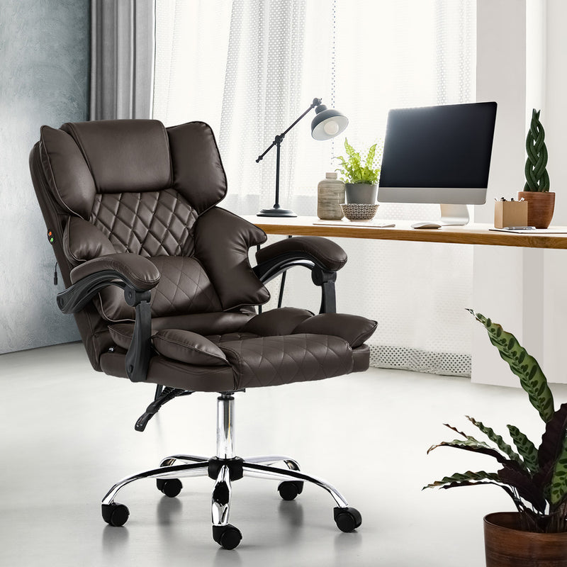 Oikiture Massage Office Chair Recliner Computer Chairs PU Dark Brown