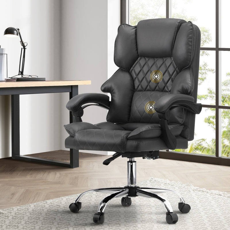 Oikiture Massage Office Chair PU Leather Seat Grey