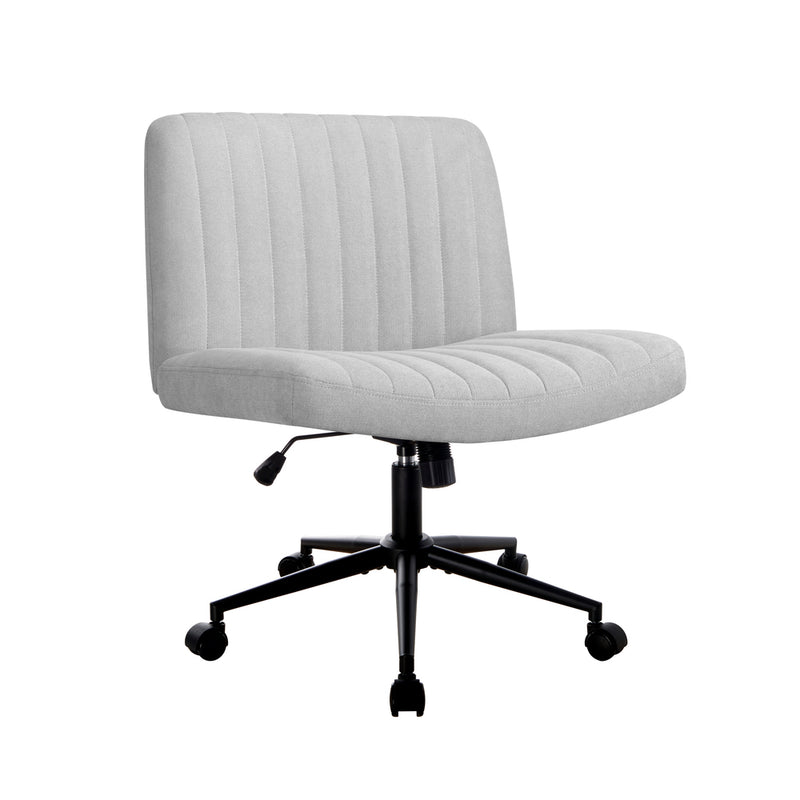 Oikiture Mid Back Office Chair Wide Seat with Wheels Linen Grey