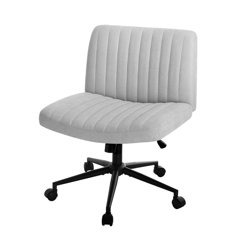Oikiture Mid Back Office Chair Wide Seat with Wheels Linen Grey