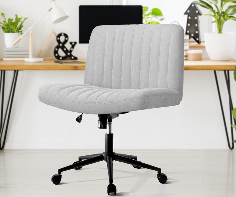 Oikiture Mid Back Office Chair Wide Seat with Wheels Linen Grey