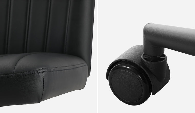Oikiture Mid Back Office Chair Wide Seat with Wheels Leather Black