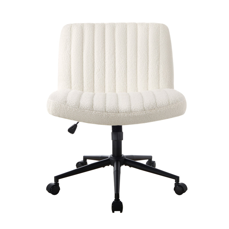 Oikiture Mid Back Office Chair Wide Seat with Wheels Sherpa White