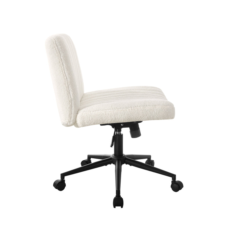 Oikiture Mid Back Office Chair Wide Seat with Wheels Sherpa White