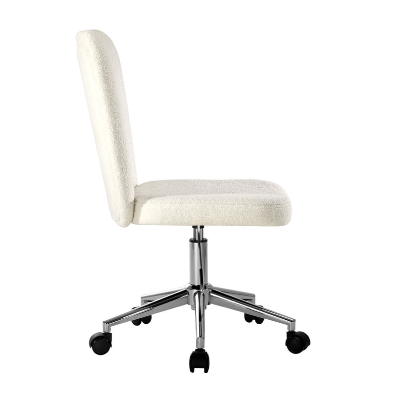Oikiture High Back Armless Office Chair Boucle White&Silver