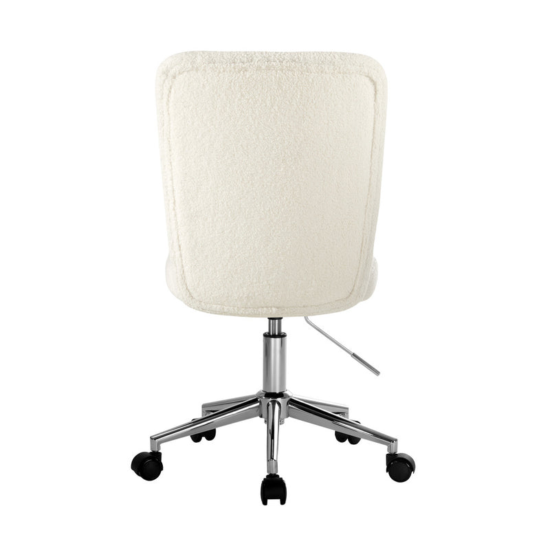 Oikiture High Back Armless Office Chair Boucle White&Silver