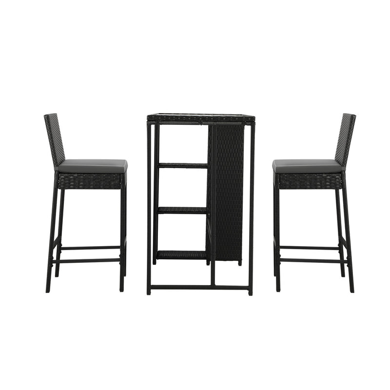Livsip Outdoor Bar Table Stools Set Rattan 3 Piece