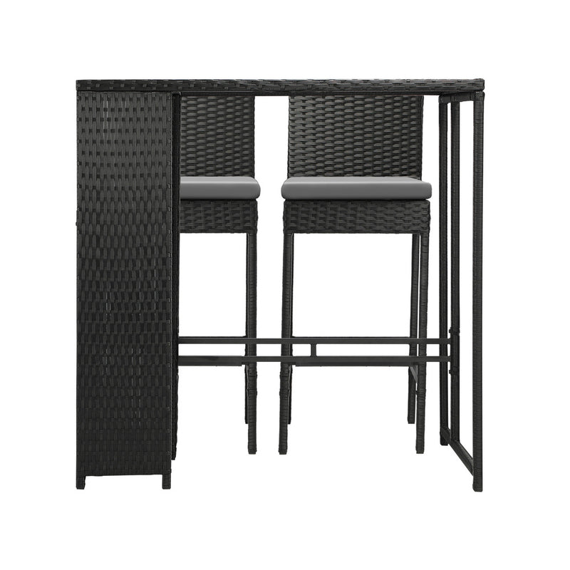 Livsip Outdoor Bar Table Stools Set Rattan 3 Piece