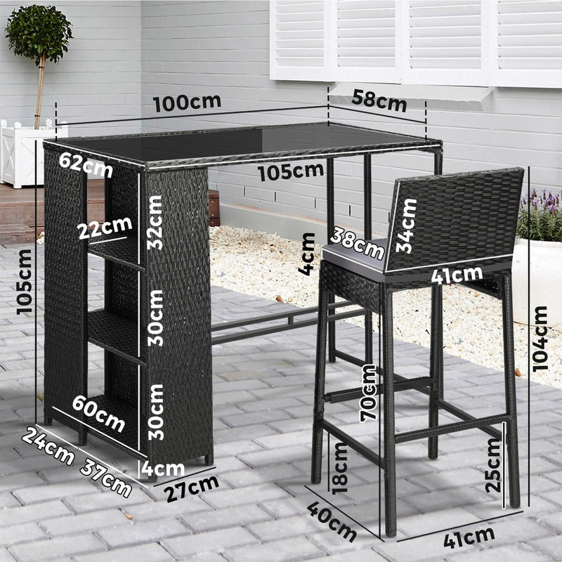 Livsip Outdoor Bar Table Stools Set Rattan 5 Piece