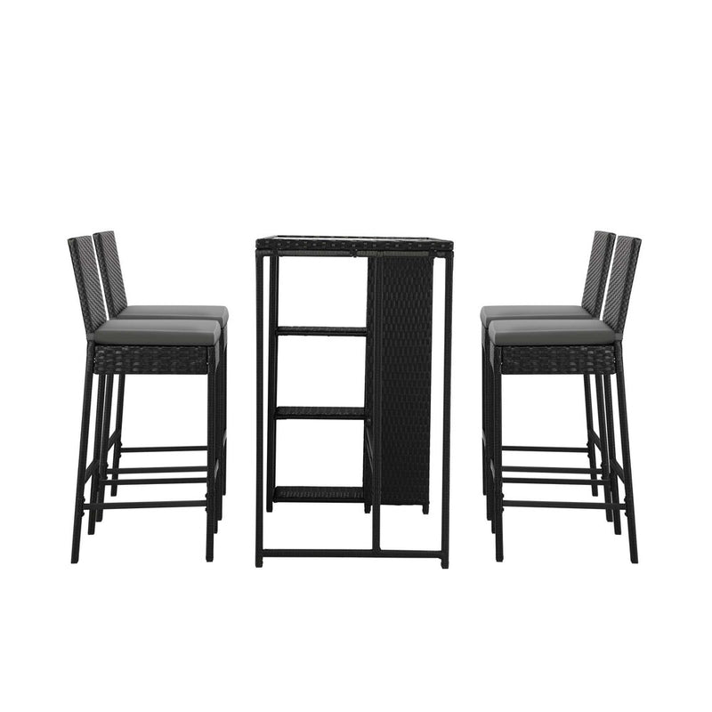 Livsip Outdoor Bar Table Stools Set Rattan 5 Piece