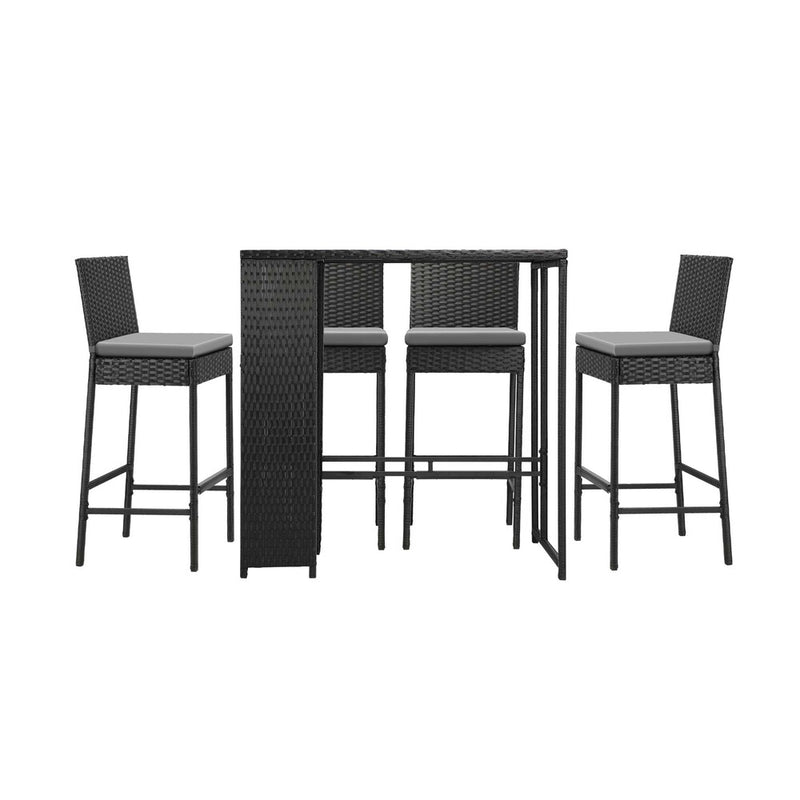 Livsip Outdoor Bar Table Stools Set Rattan 5 Piece