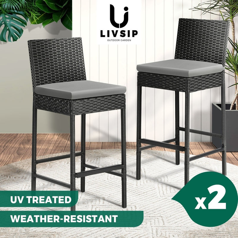 Livsip Garden Bar Stools Rattan Dinning Chairs 2X