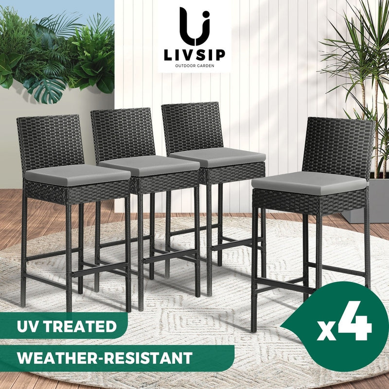 Livsip Garden Bar Stools Rattan Dinning Chairs 4X