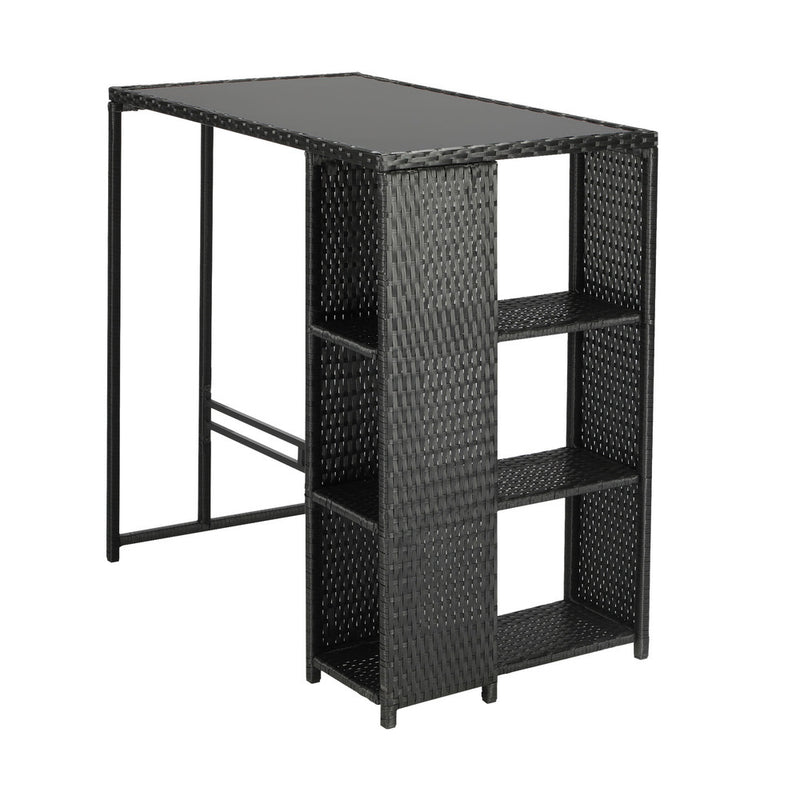Livsip Rattan Outdoor Bar Table Glass Top Steel Frame