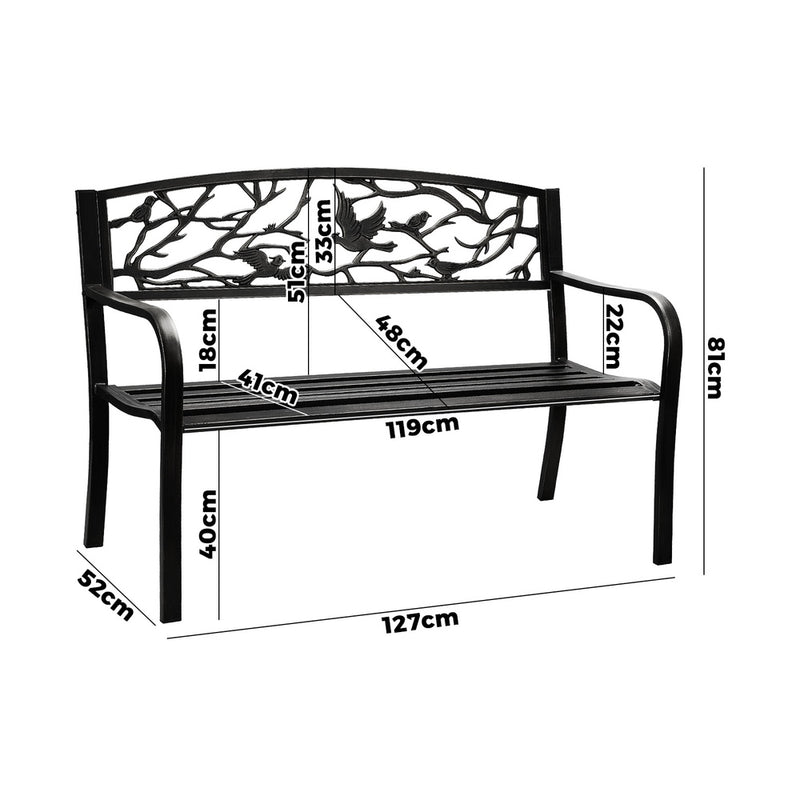 Livsip Garden Bench 3 Seater Bird Pattern Black