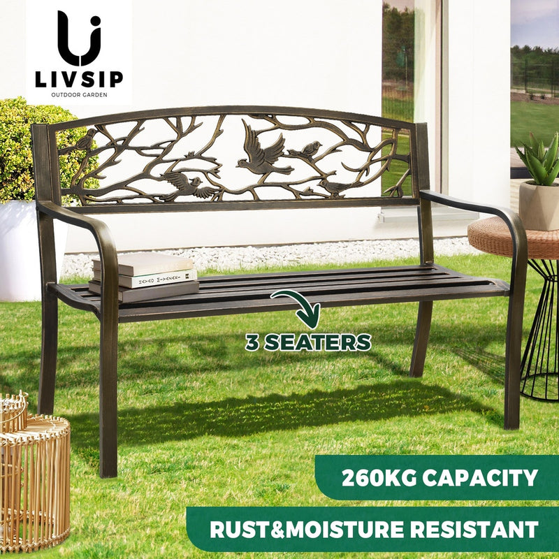 Livsip Garden Bench 3 Seater Bird Pattern Bronze