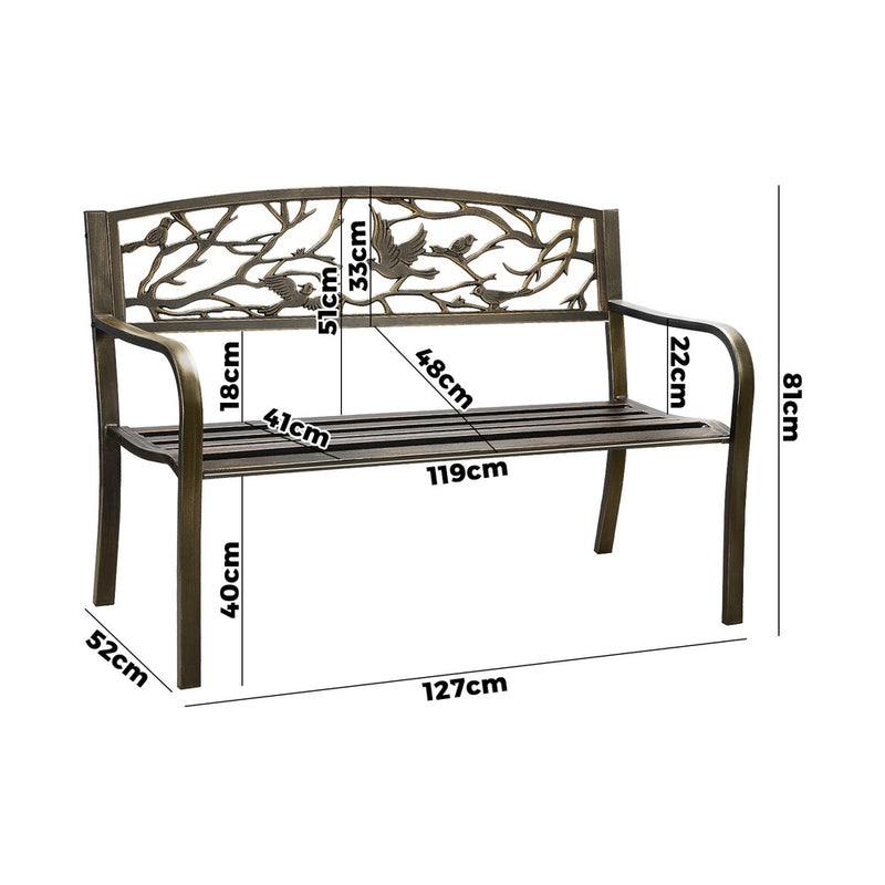 Livsip Garden Bench 3 Seater Bird Pattern Bronze