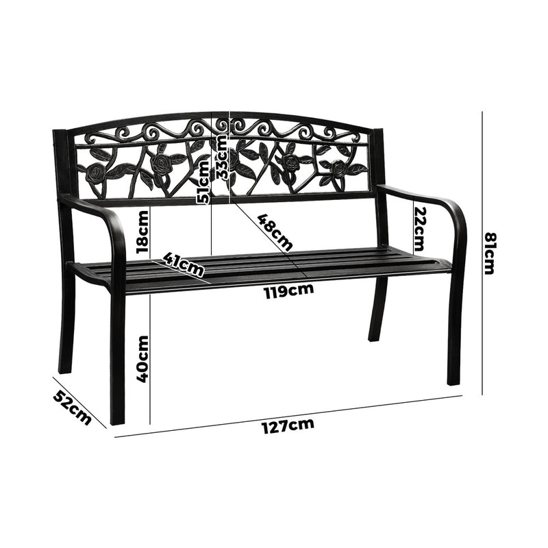 Livsip Garden Bench Seat Rose Pattern Black