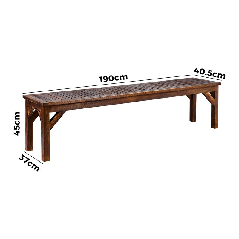 Livsip Garden Bench Wood Patio 190cm Slatted Seat Outdoor