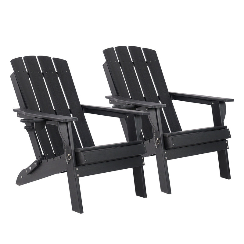 Livsip 2PCS HDPE Folding Adirondack Outdoor Lounge Chairs Black