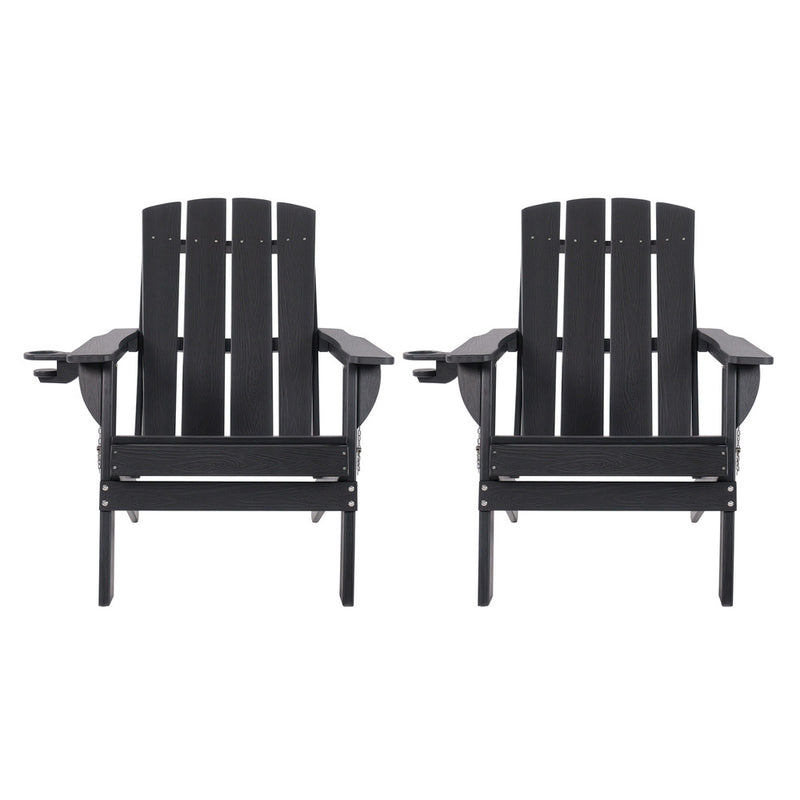 Livsip 2PCS HDPE Folding Adirondack Outdoor Lounge Chairs Black