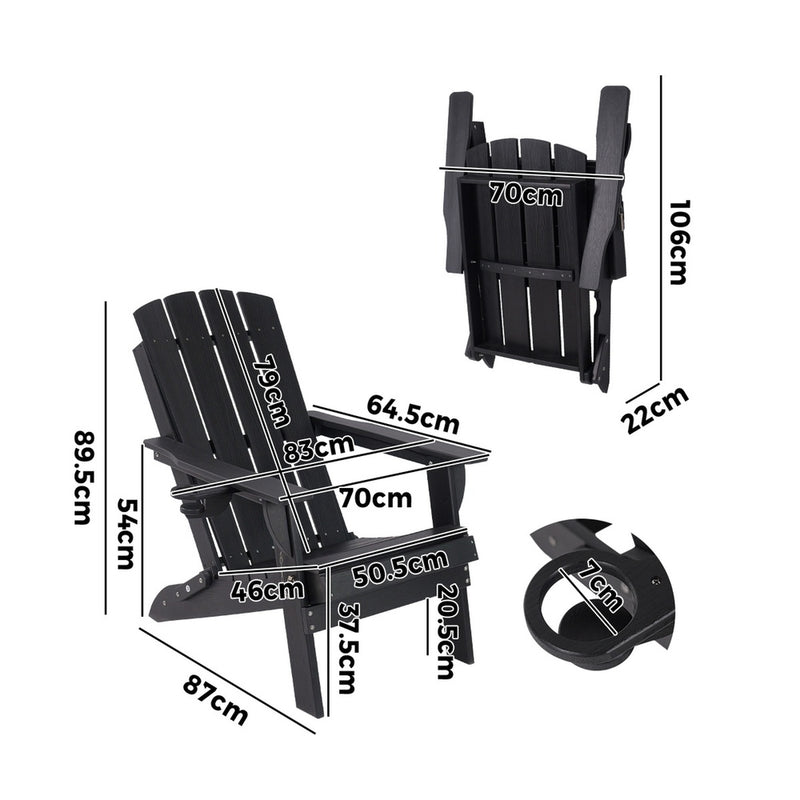Livsip 2PCS HDPE Folding Adirondack Outdoor Lounge Chairs Black