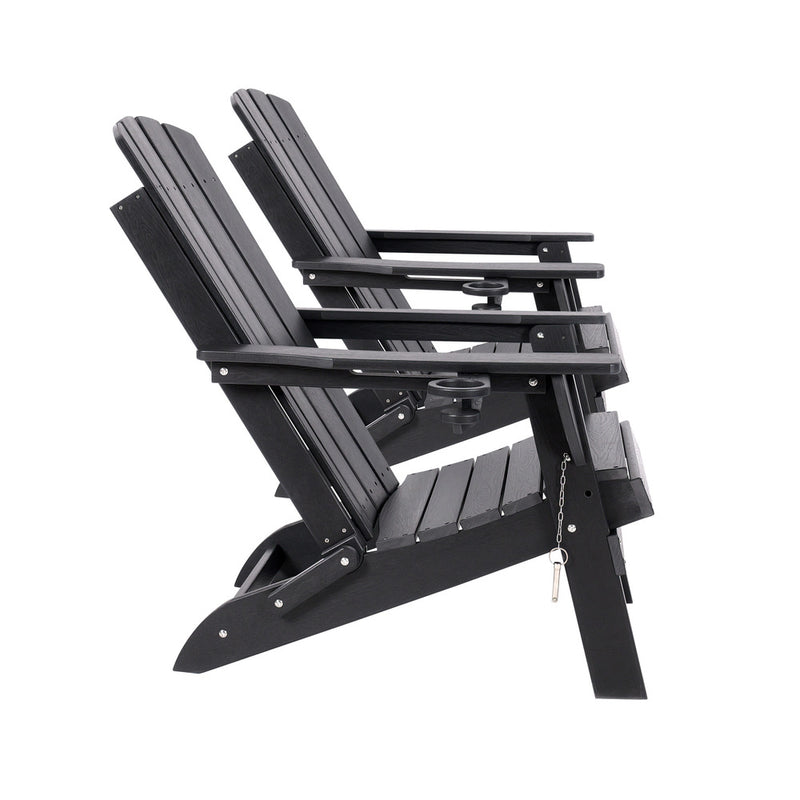 Livsip 2PCS HDPE Folding Adirondack Outdoor Lounge Chairs Black