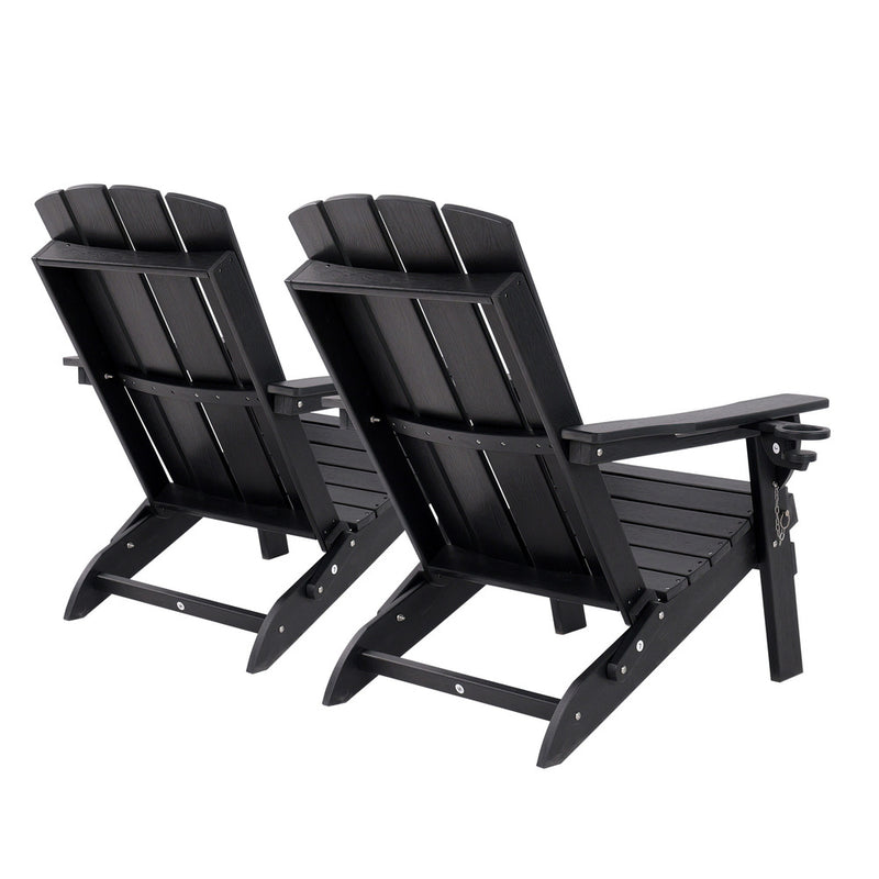 Livsip 2PCS HDPE Folding Adirondack Outdoor Lounge Chairs Black