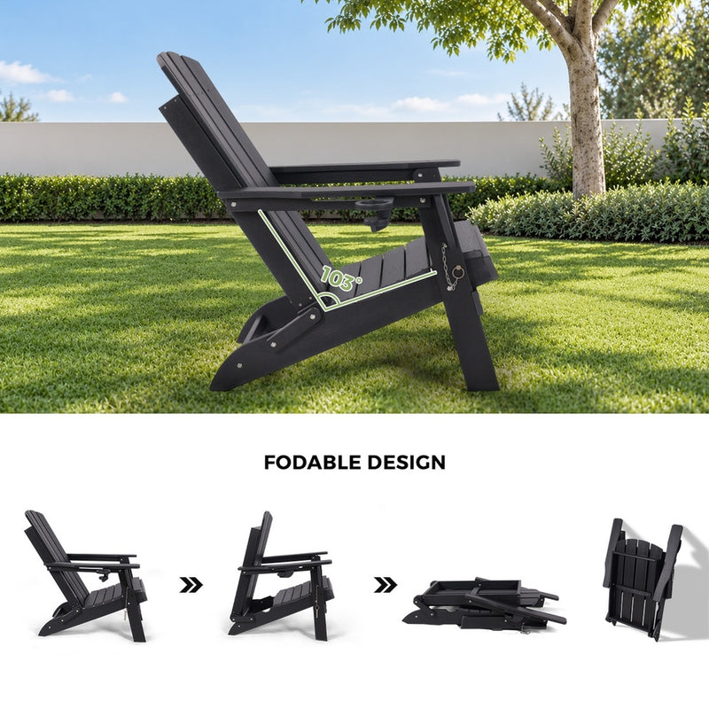 Livsip 2PCS HDPE Folding Adirondack Outdoor Lounge Chairs Black
