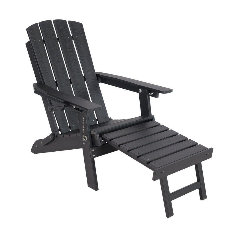 Livsip Outdoor Sun Lounge HDPE Adirondack Chair with Footrest Black