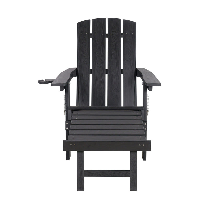 Livsip Outdoor Sun Lounge HDPE Adirondack Chair with Footrest Black