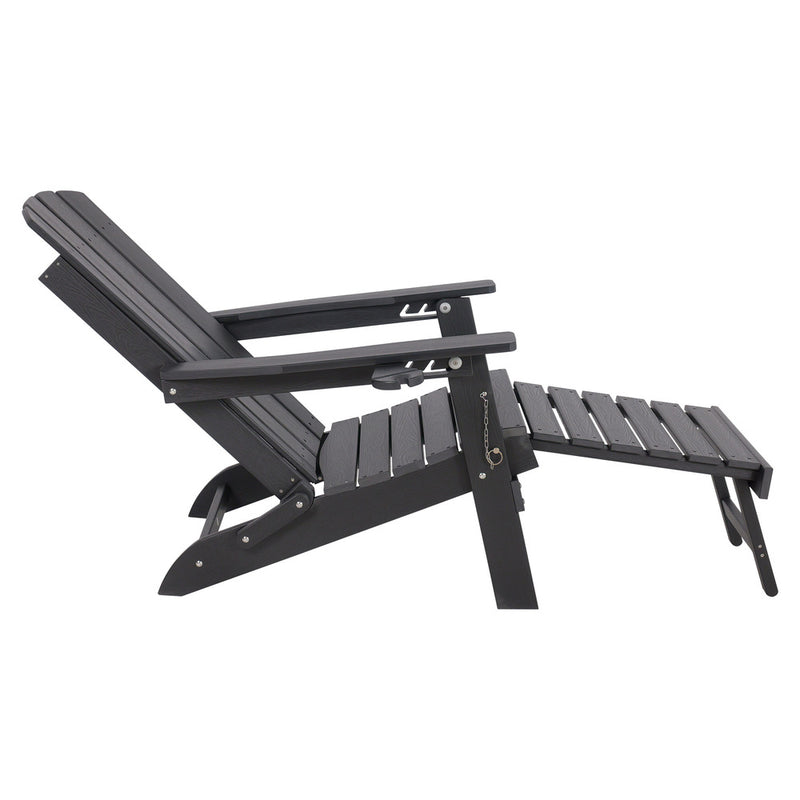 Livsip Outdoor Sun Lounge HDPE Adirondack Chair with Footrest Black