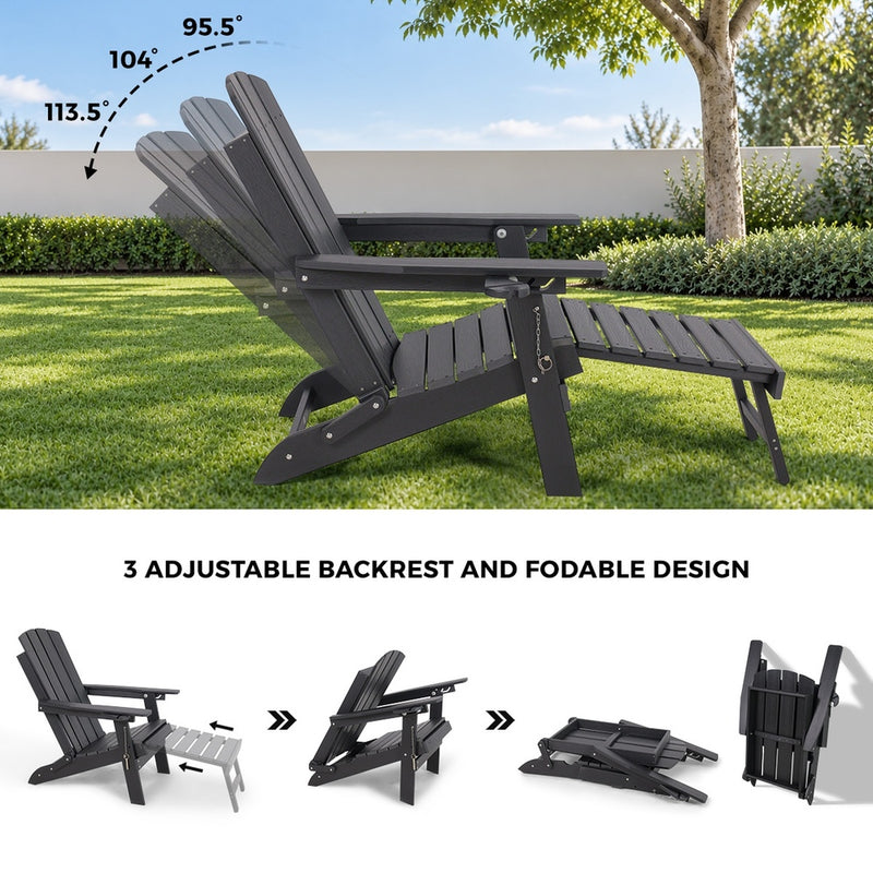 Livsip Outdoor Sun Lounge HDPE Adirondack Chair with Footrest Black