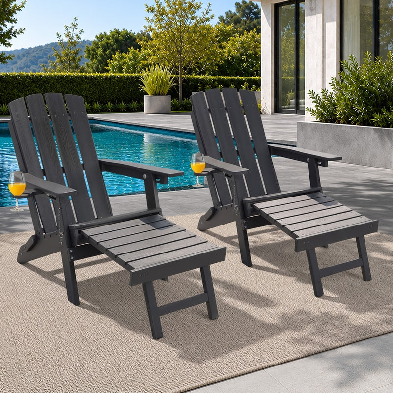Livsip 2PCS Sun Lounge Outdoor Adirondack Chairs Foldable HDPE Black