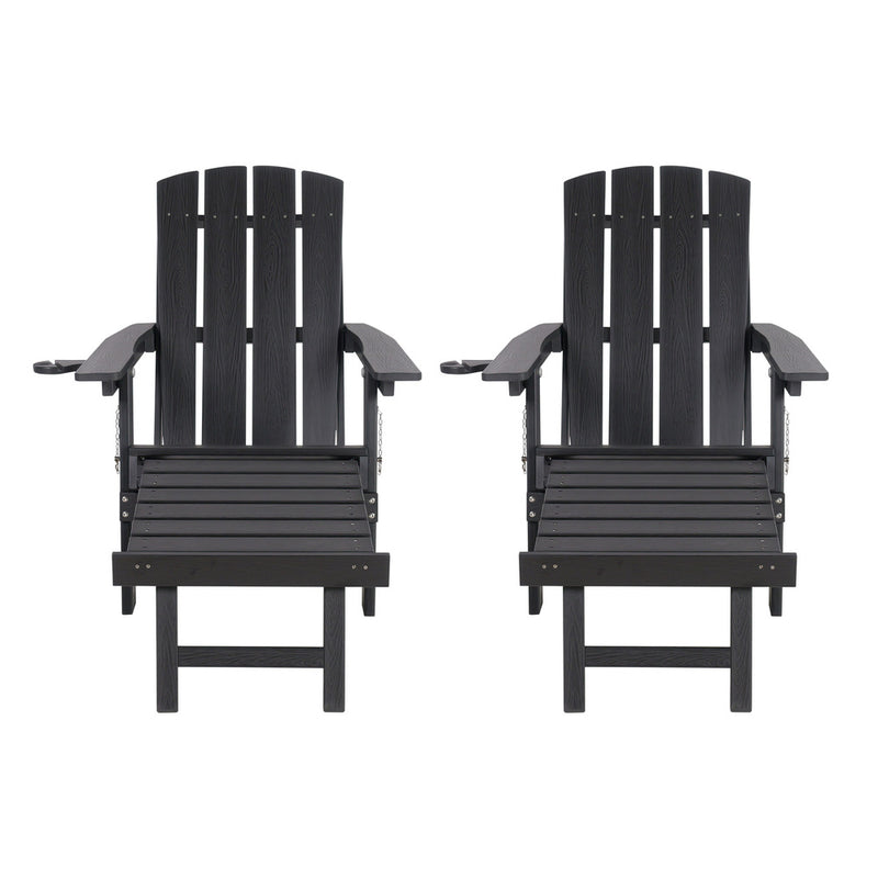 Livsip 2PCS Sun Lounge Outdoor Adirondack Chairs Foldable HDPE Black